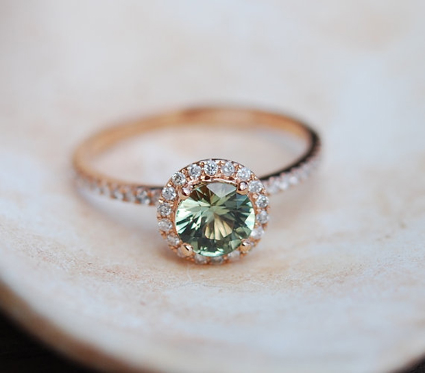 1ct Sparkling Green Tea sapphire ring 14k white gold engagement ring