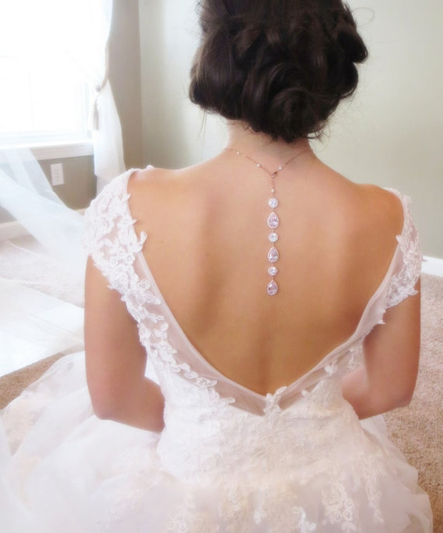 Crystal Backdrop necklace, Bridal backdrop necklace, Bridal necklace, Wedding back drop necklace, Wedding necklace, Teardrop necklace