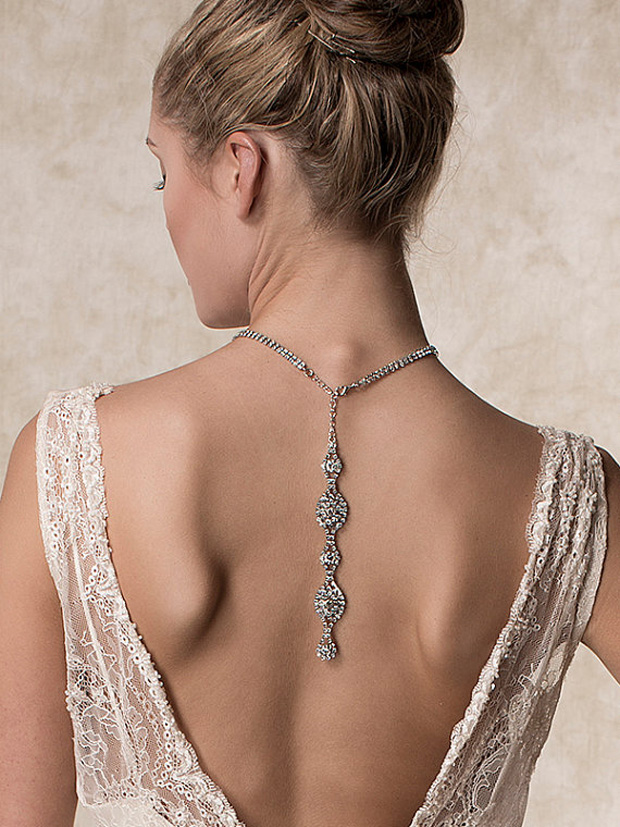 Wedding Necklace, Bridal Necklace, Back Drop Necklace, Swarovski Crystal Statement Necklace, Vintage Style Art Deco Jewelry