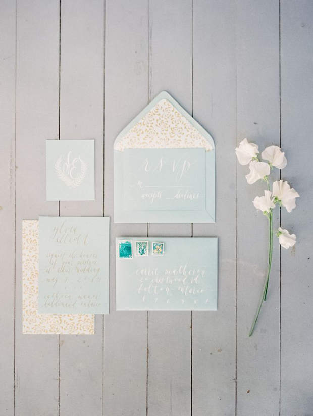 mint  and teal wedding stationery