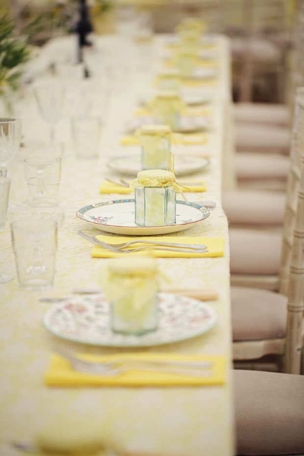 yellow table setting for wedding