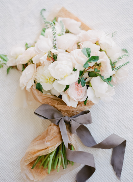 blush and grey ribbon bouquet