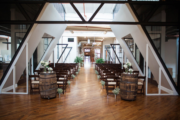 Cool & Modern Wedding With Burlap, Bourbon Barrels & White Flowers: Andrew & Taylor