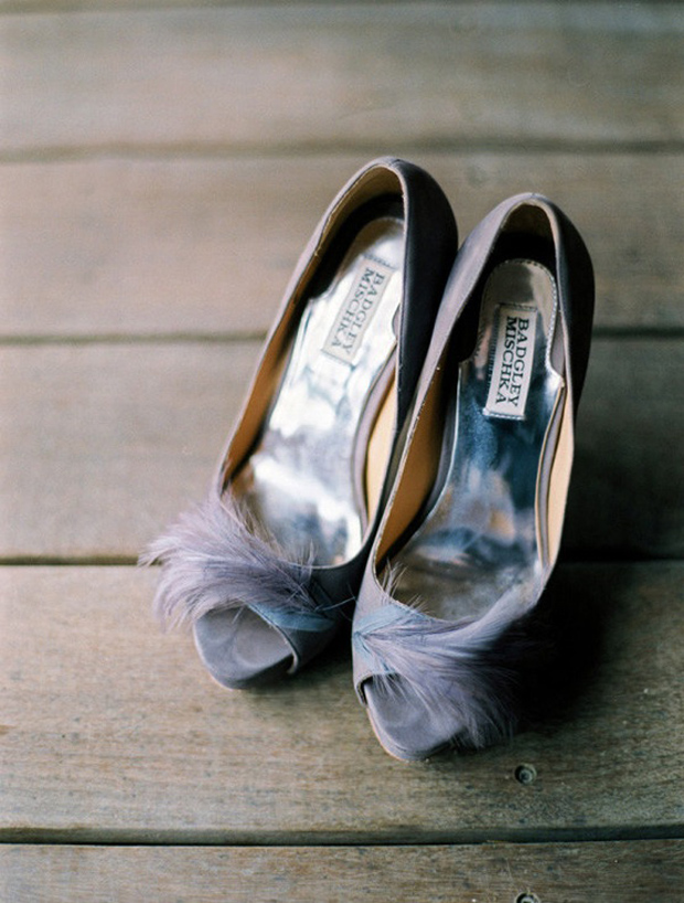 lilac gray wedding shoes with feather