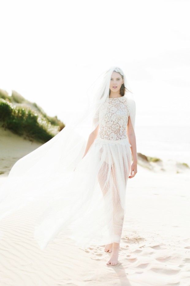 Ethereal & Beautiful Fine Art Bridal Editorial: Lace, Light, Sand & Sea