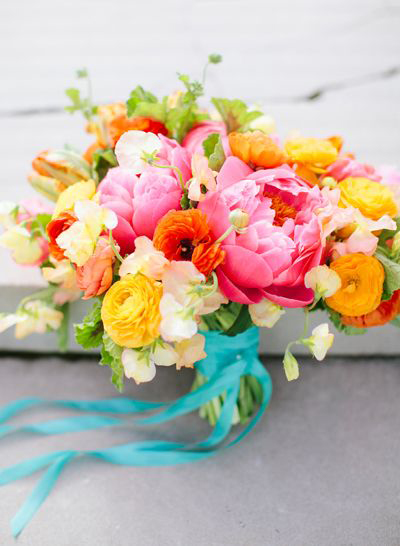 orange and turquoise blue floral bouquet
