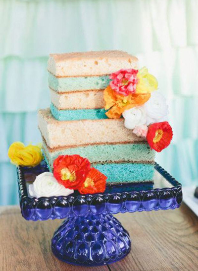 oranges & blues wedding cake