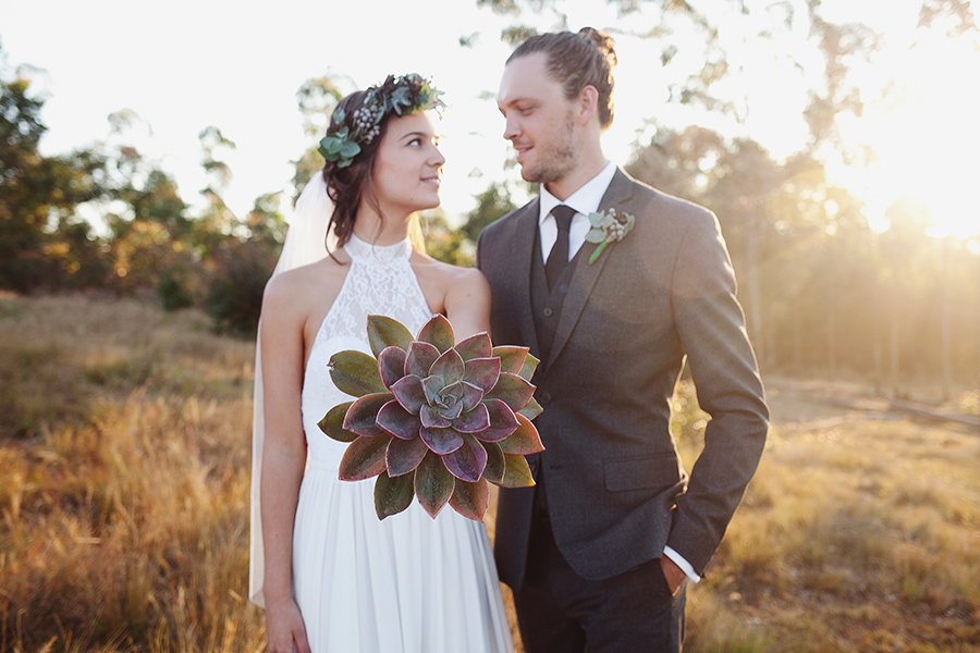 A Giant Succulent Bouquet, Foliage Crowns & Tree Stumps for an Earthy, Rustic Wedding: Chris & Melissa