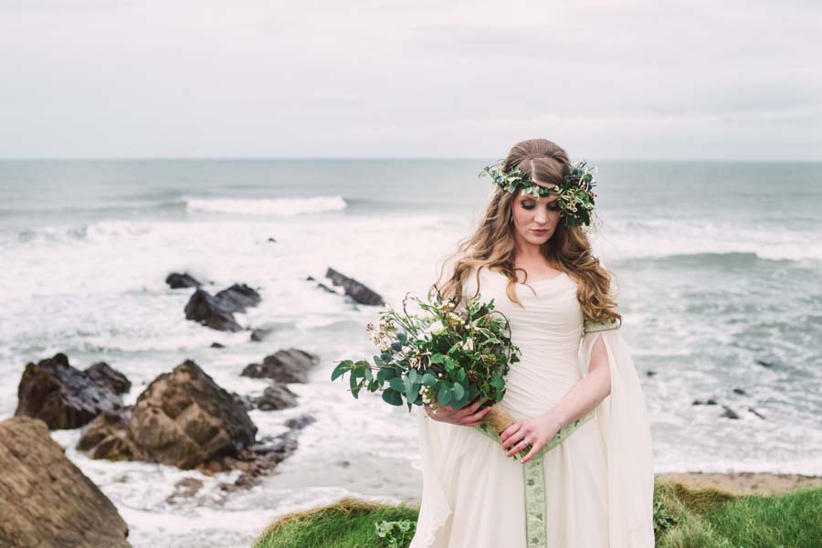 Bridal Editorial on the Cornish Coast With a Beautiful Celtic Wedding Dress!