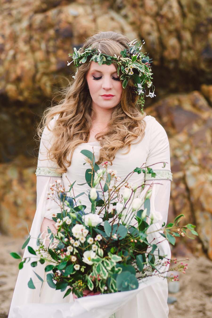 Bridal Editorial On The Cornish Coast With A Beautiful Celtic Wedding Dress 