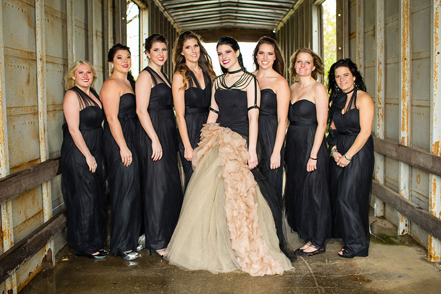 Dark Sparkly Halloween Wedding With Black Vera Wang Wedding Gown