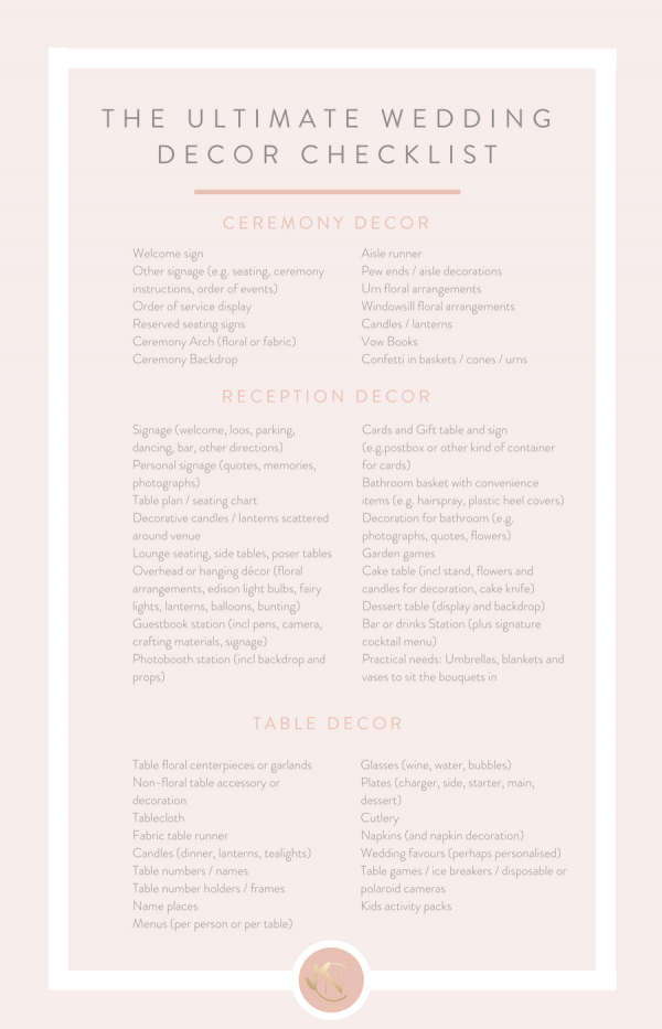 The Ultimate Wedding Decor Checklist, Leaving No Stone Unturned