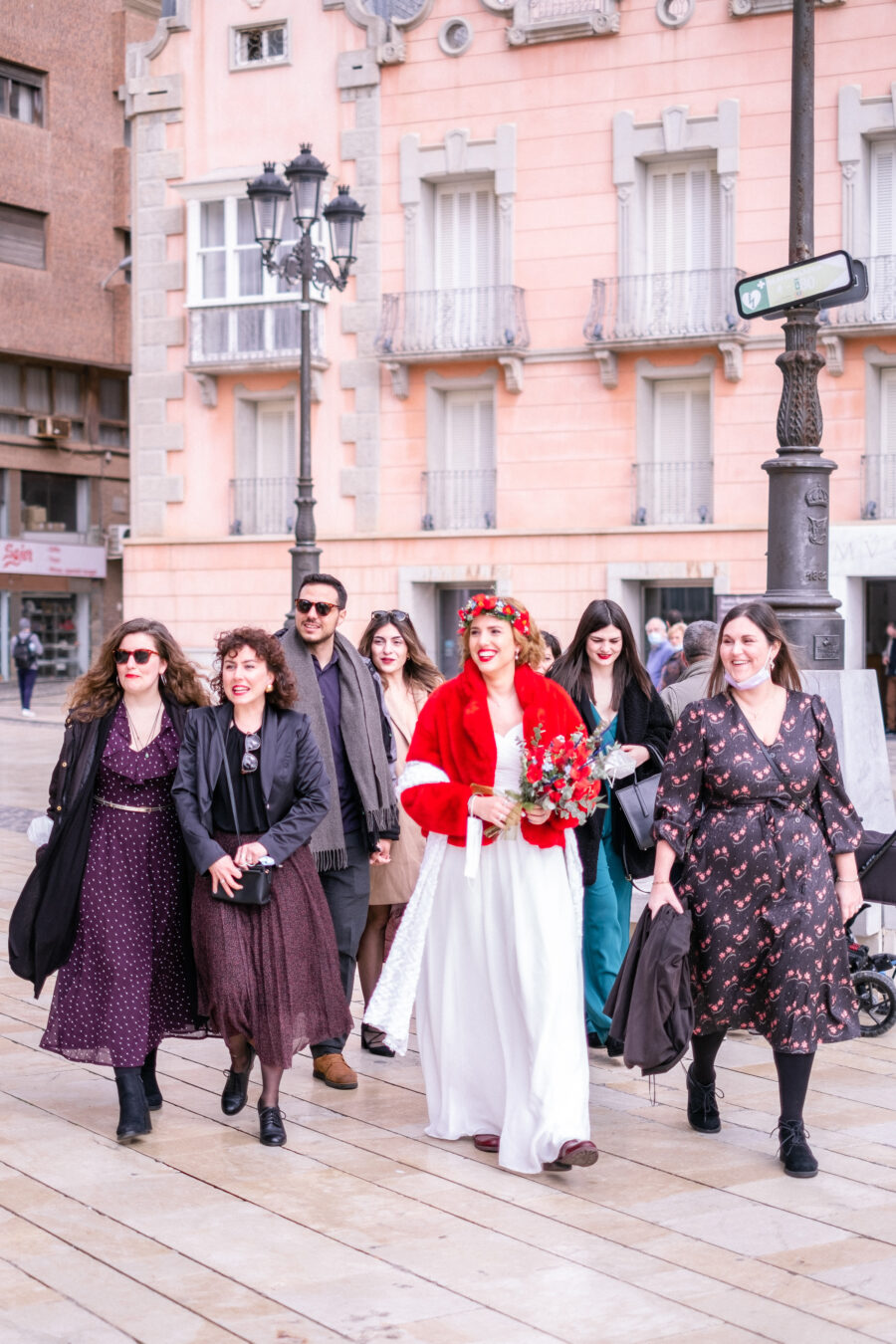 Spanish Red Wedding with Blue & Red Floral Crown: Kleio & Julio