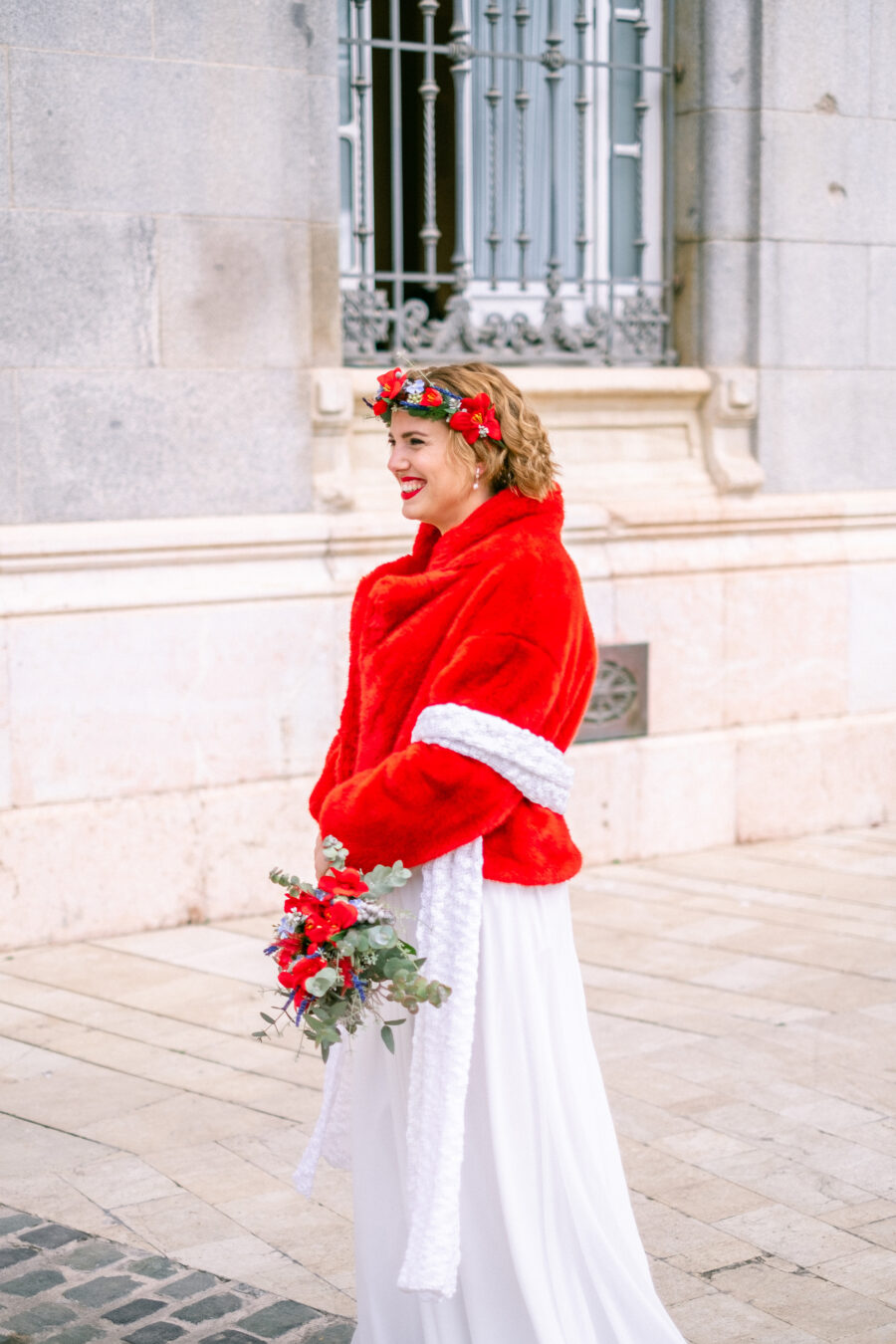 Spanish Red Wedding with Blue & Red Floral Crown: Kleio & Julio