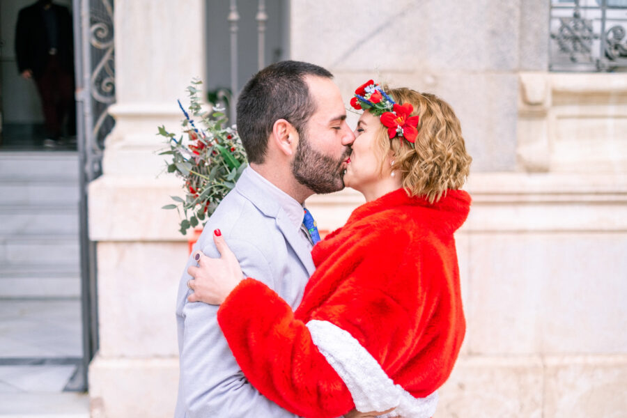 Spanish Red Wedding with Blue & Red Floral Crown: Kleio & Julio