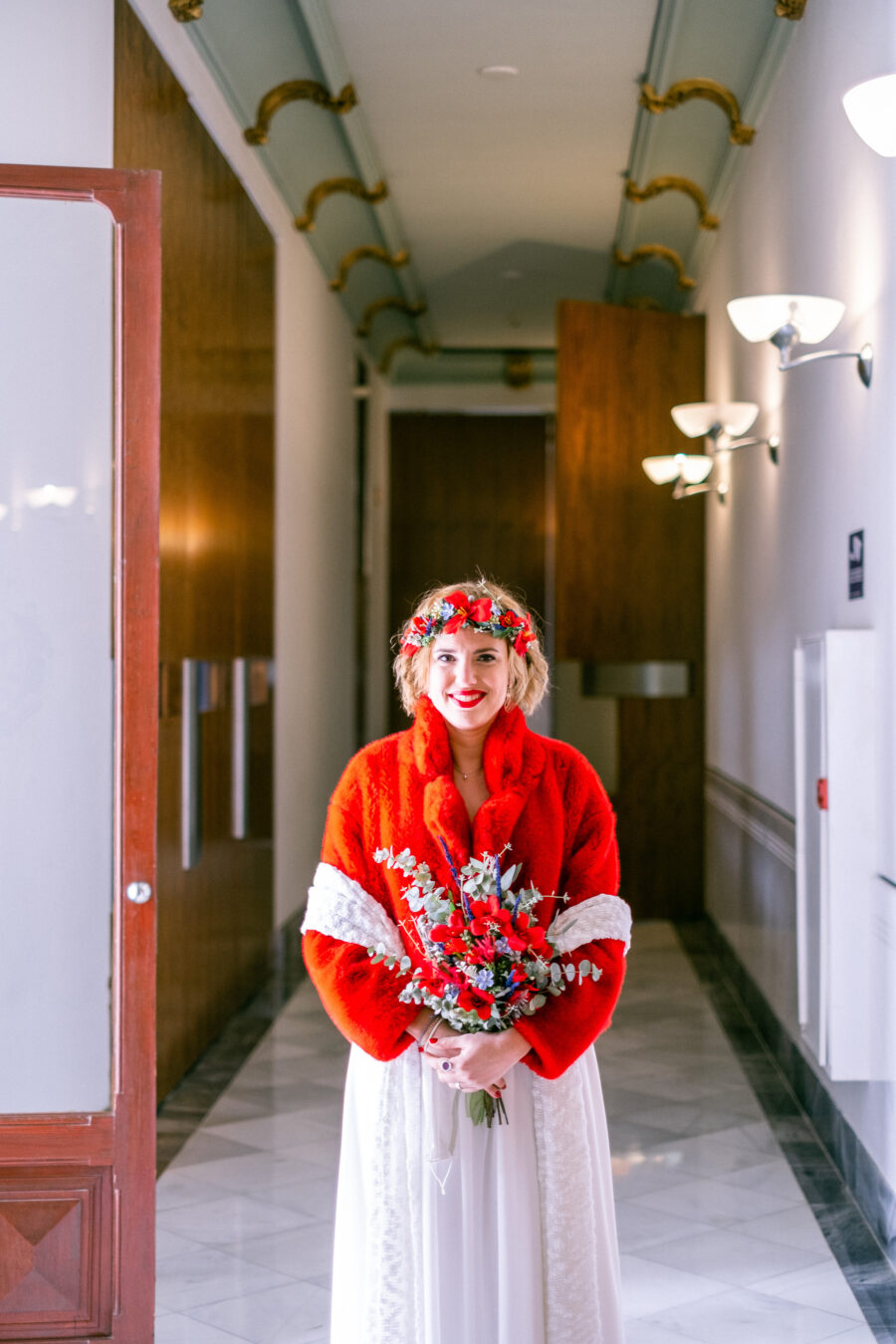 Spanish Red Wedding with Blue & Red Floral Crown: Kleio & Julio