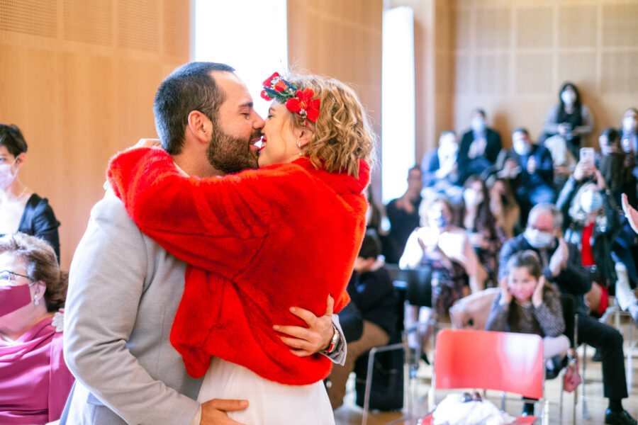 Spanish Red Wedding with Blue & Red Floral Crown: Kleio & Julio