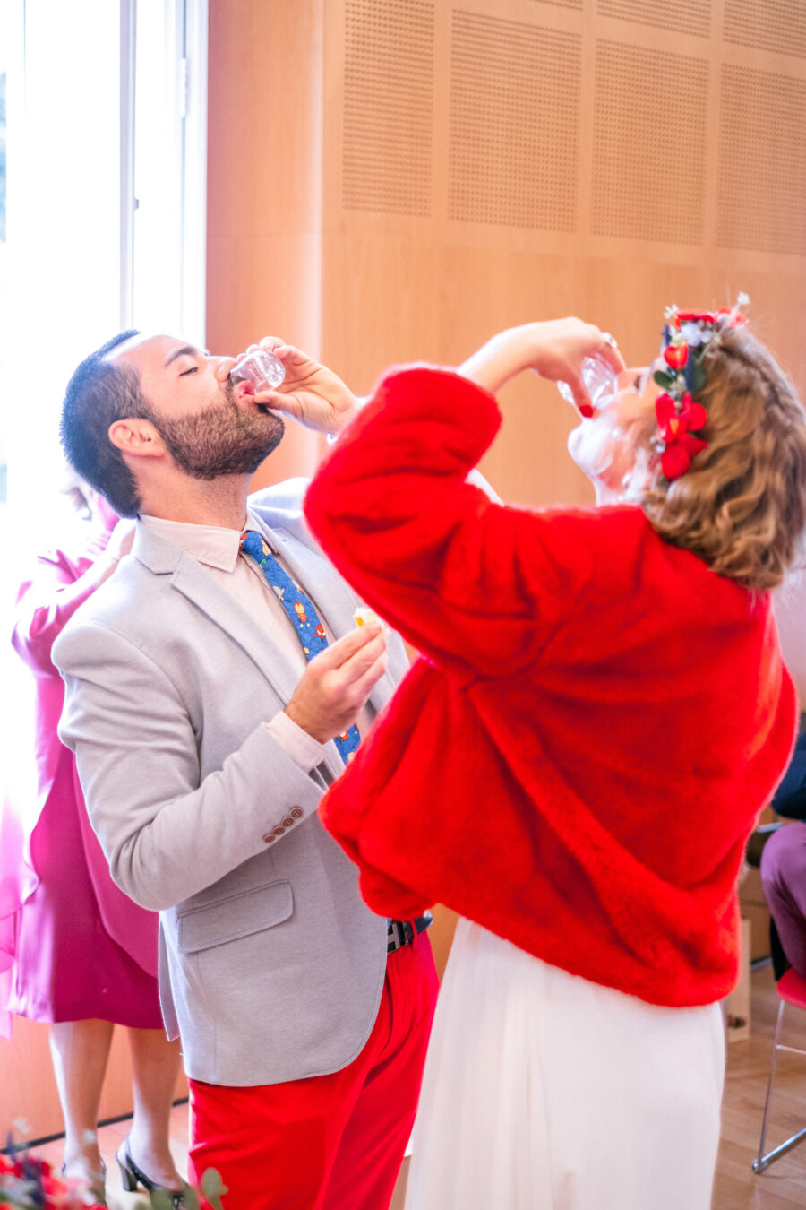 Spanish Red Wedding with Blue & Red Floral Crown: Kleio & Julio