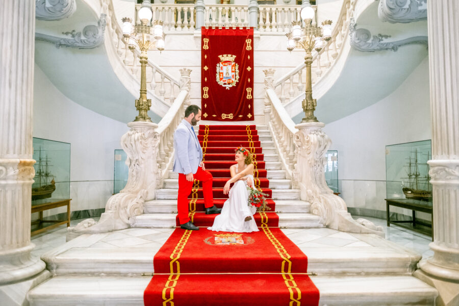 Spanish Red Wedding with Blue & Red Floral Crown: Kleio & Julio