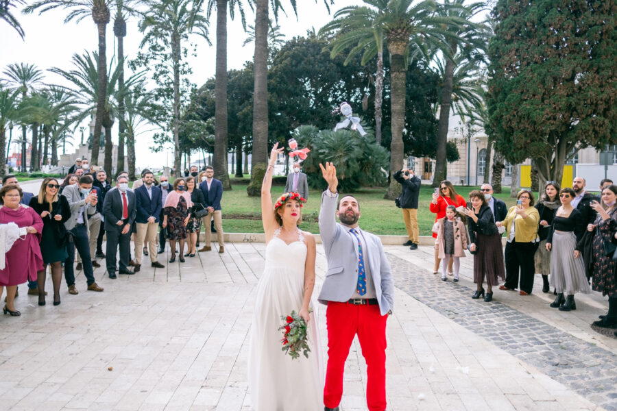 Spanish Red Wedding with Blue & Red Floral Crown: Kleio & Julio