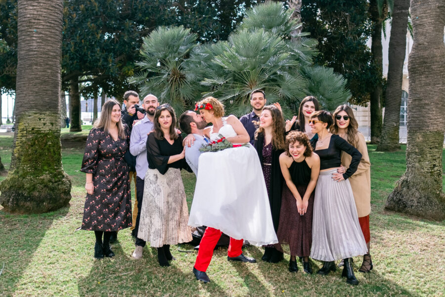 Spanish Red Wedding with Blue & Red Floral Crown: Kleio & Julio