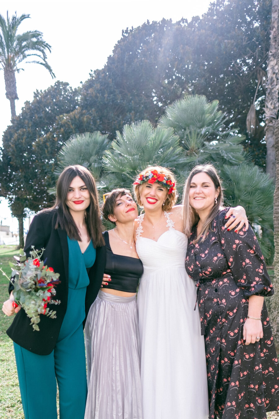 Spanish Red Wedding with Blue & Red Floral Crown: Kleio & Julio