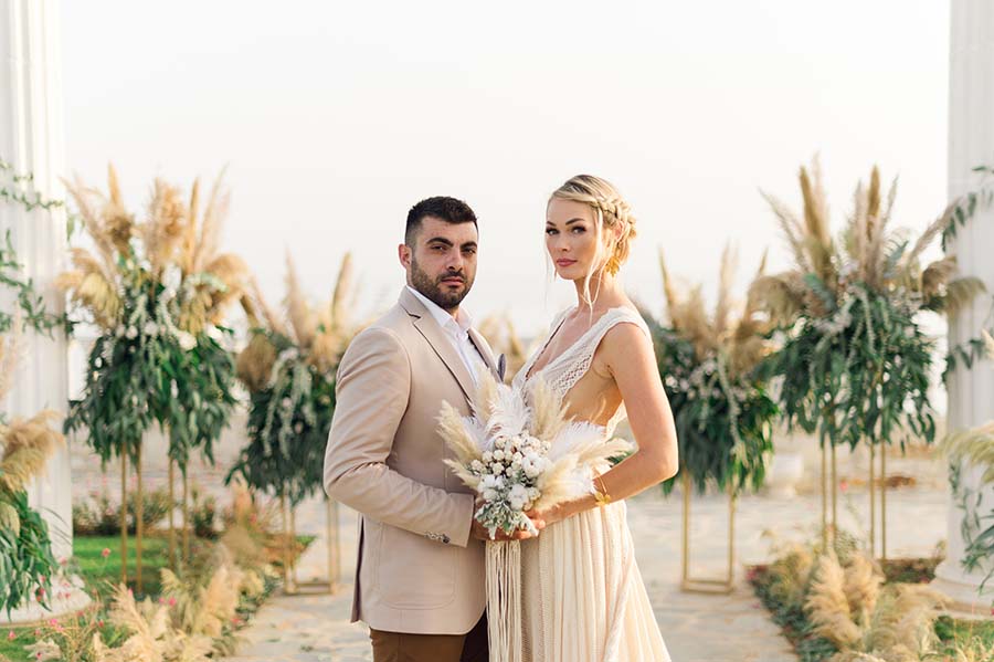 Intimate 2nd Wedding in Greece with Beautiful Pampas Grass Decor: Alena & Michail