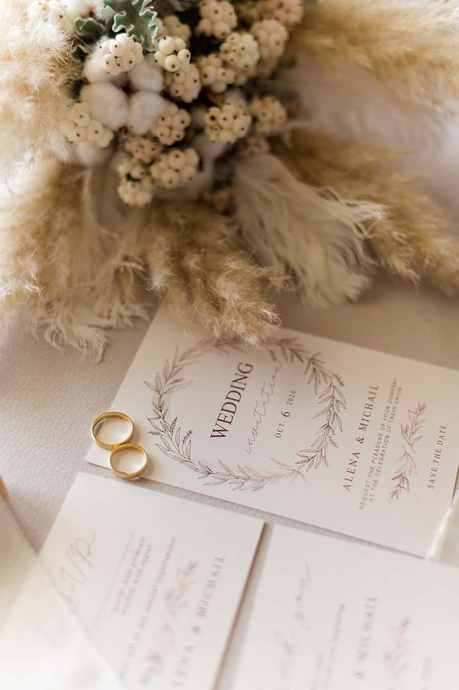 Intimate 2nd Wedding in Greece with Beautiful Pampas Grass Decor: Alena & Michail