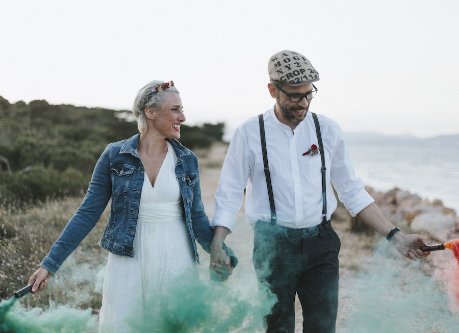 Beach Party Wedding With Bride & Groom Playing the Ukulele: Drita & Lolo